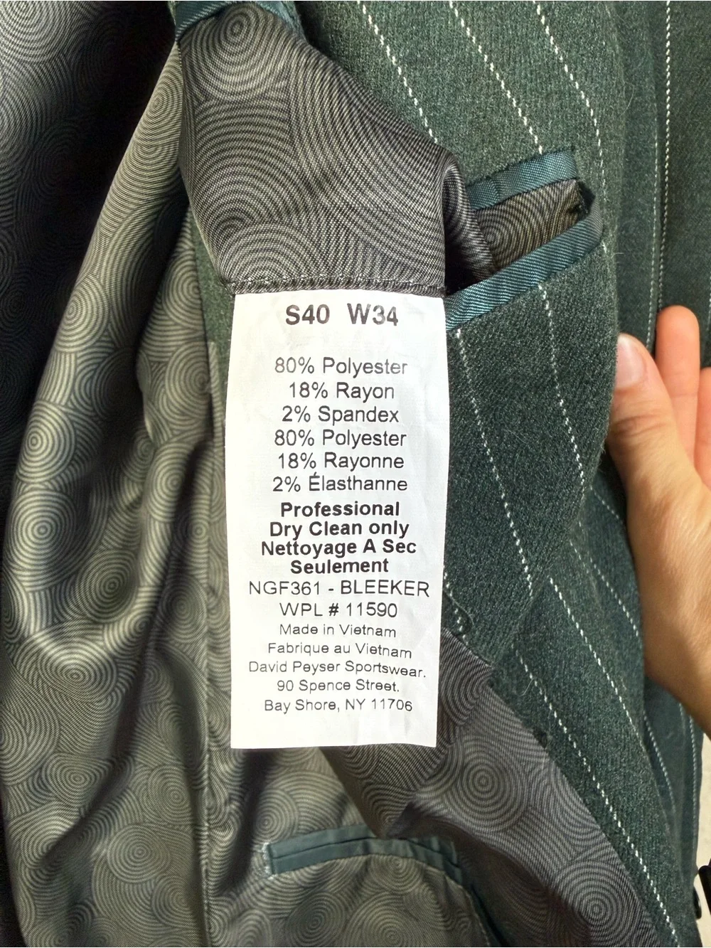 Nick Graham green pinstripe suit blazer